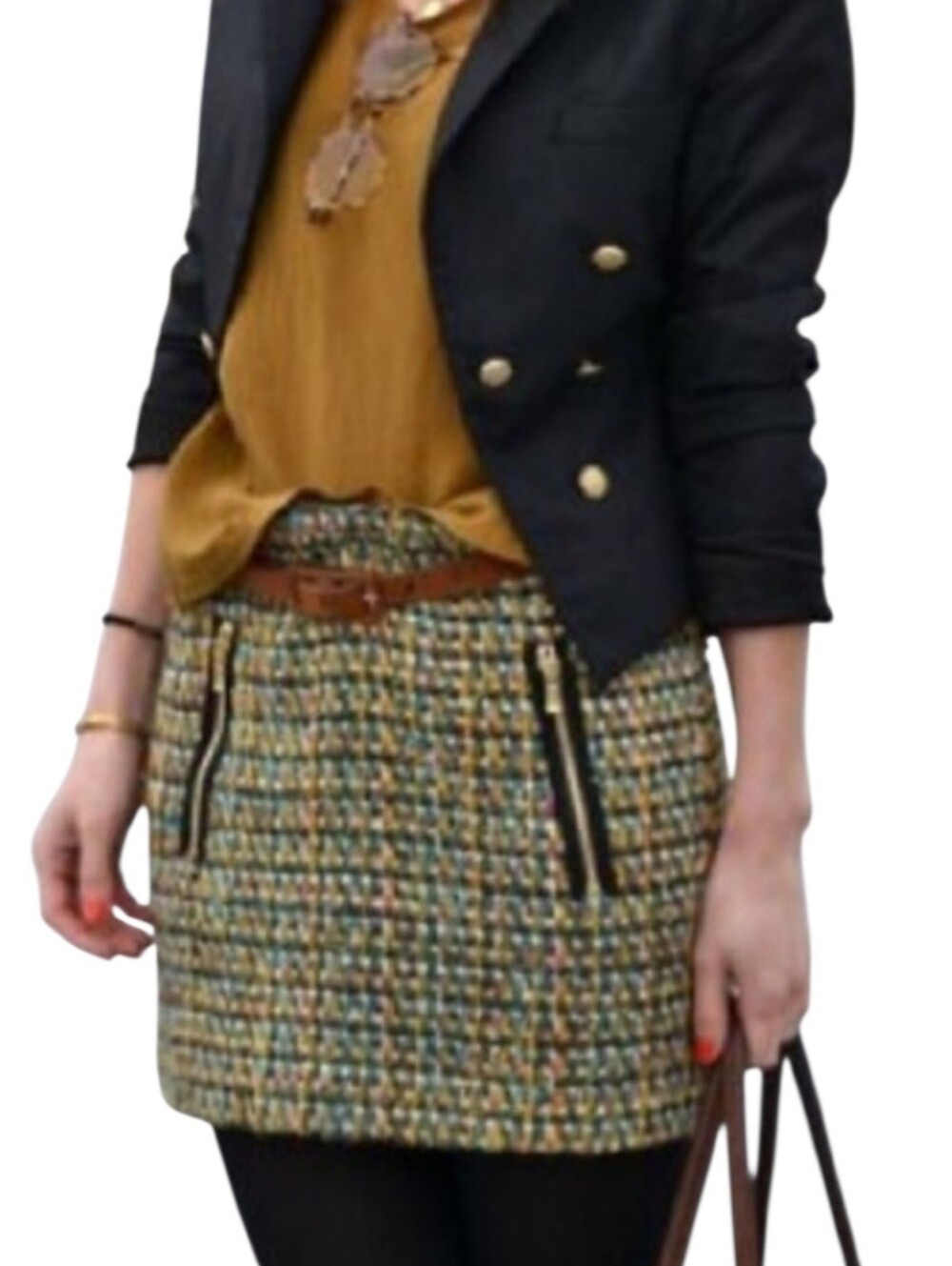 J. Crew Green, Gold & Cream Metallic Tweed Mini Skirt Size 4